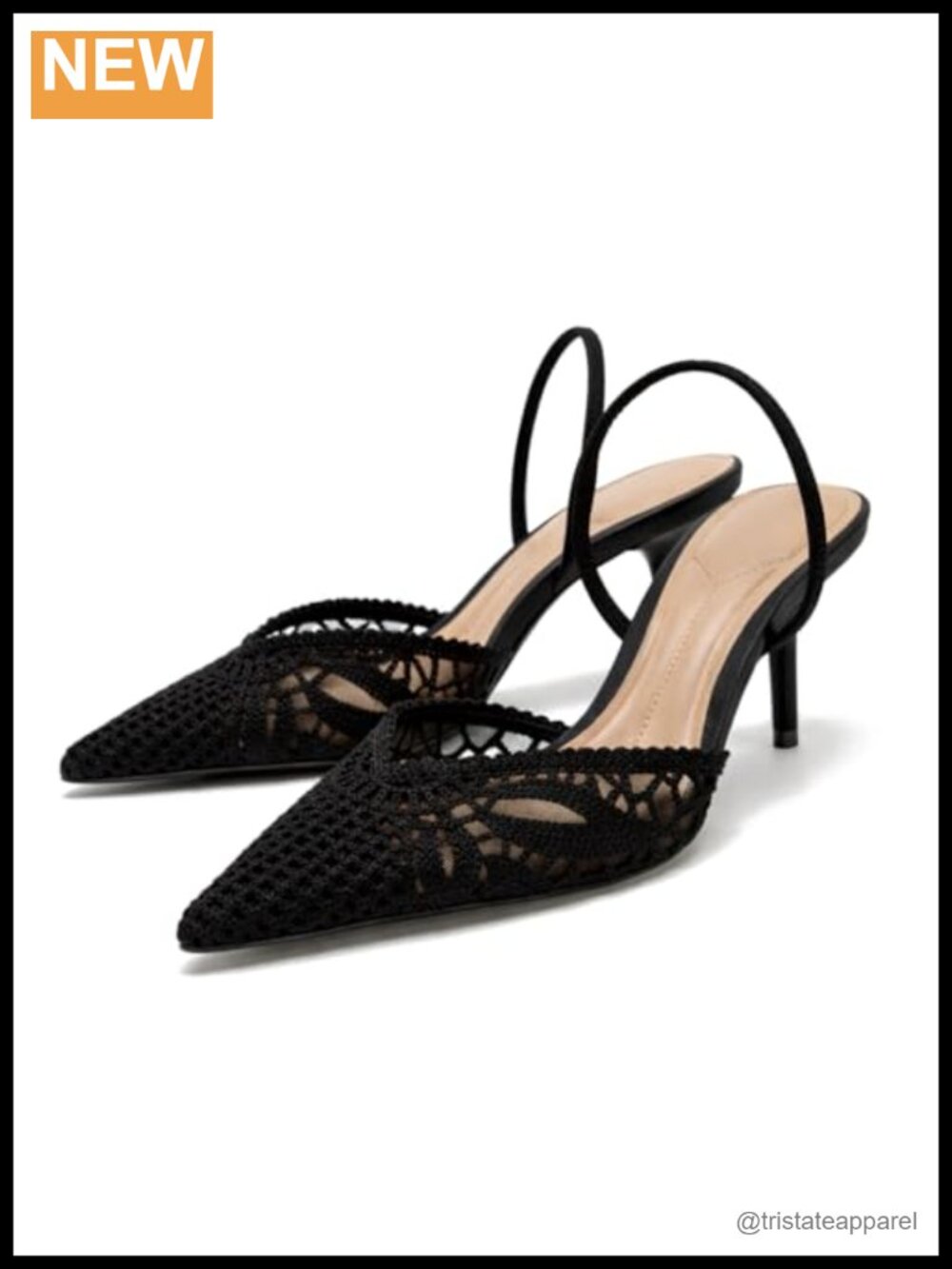 Crochet Mesh Slingback Kitten Heel Pointed Toe Summer Dress Heels